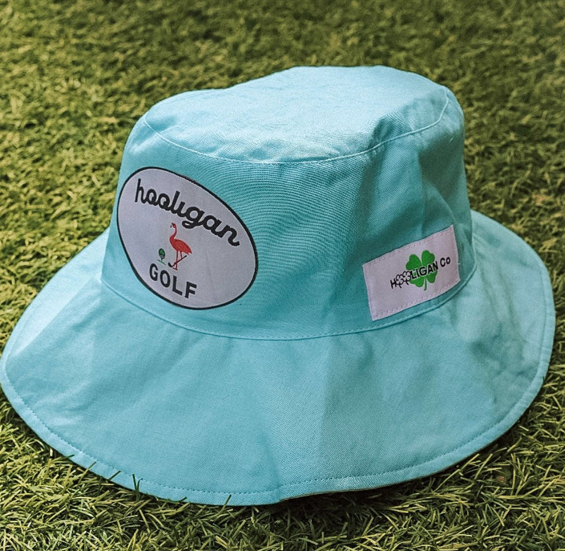 Hooligan, Light Blue Golf Pink Flamingo Bucket Hat