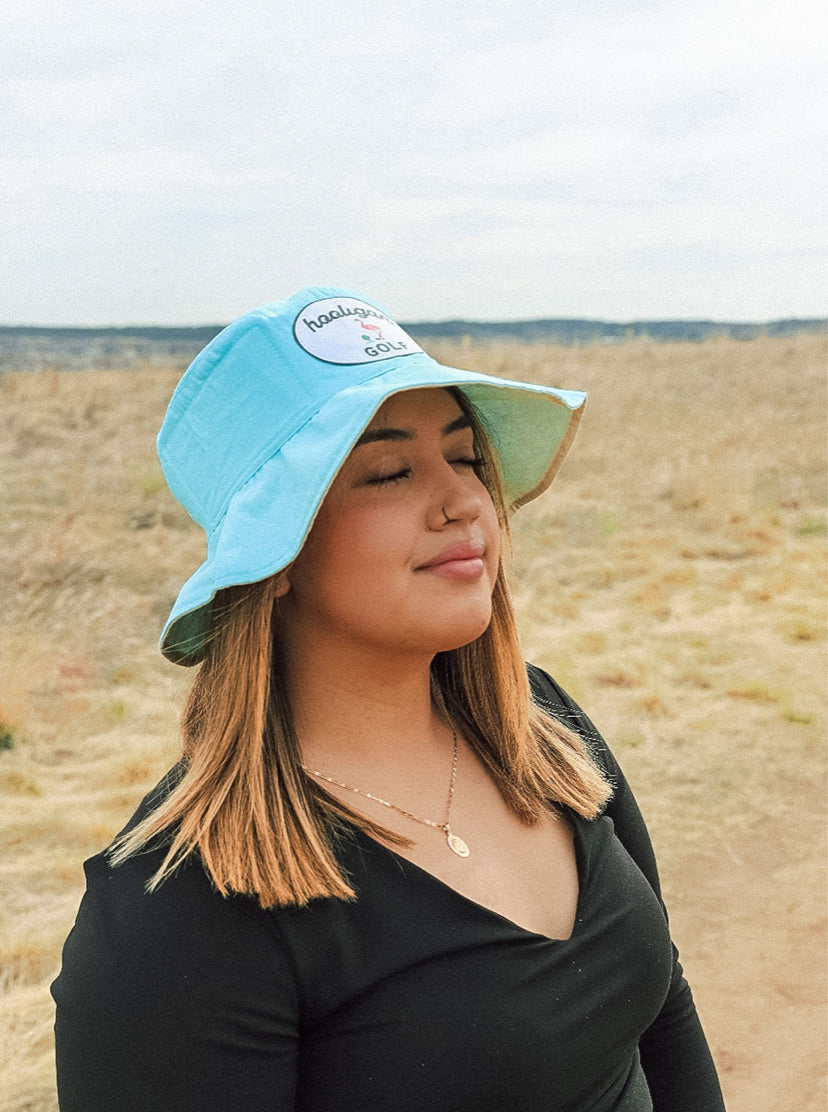 Hooligan, Light Blue Golf Pink Flamingo Bucket Hat