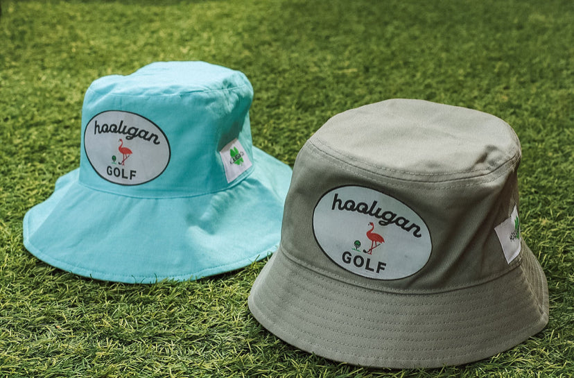 Hooligan, Grey Golf Pink Flamingo Bucket Hat