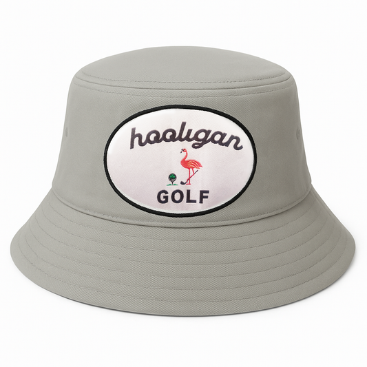 Hooligan, Grey Golf Pink Flamingo Bucket Hat